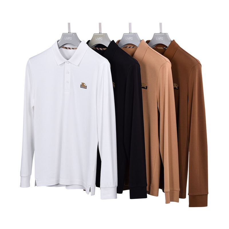 Özel Logo Yazdırma % 100Cotton Beyaz Lüks Uzun Kollu Polo Gömleği Erkek Erkek