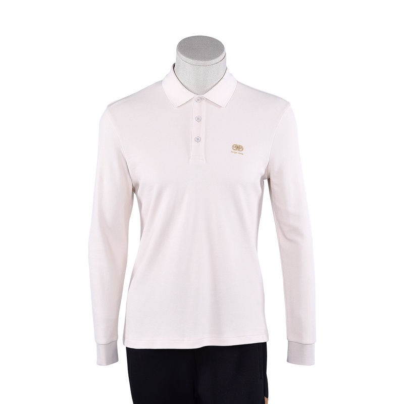 Anti kırışıklık Polo Tişört Beyaz Uzun Kollu Özel Logo Kumaş Ağırlığı 170-210g