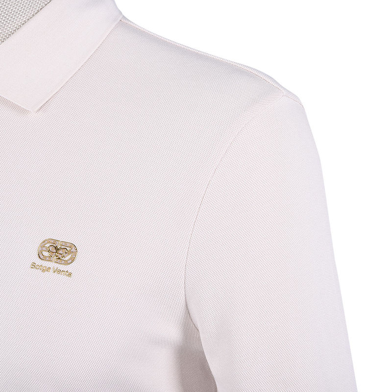 Anti kırışıklık Polo Tişört Beyaz Uzun Kollu Özel Logo Kumaş Ağırlığı 170-210g
