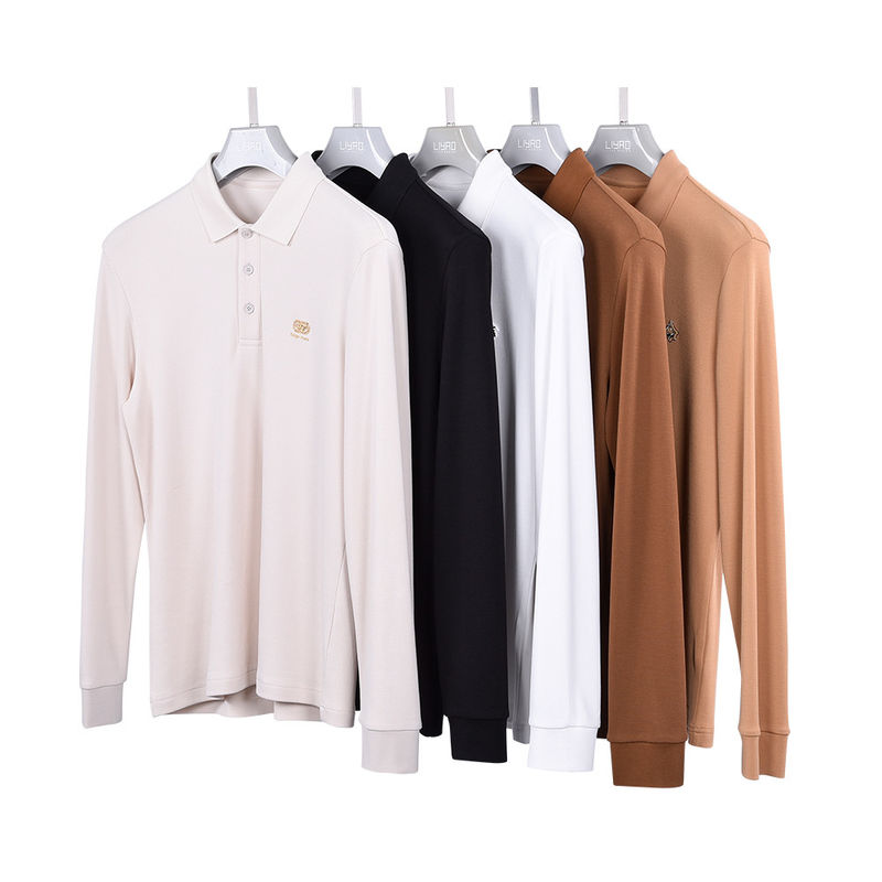 Anti kırışıklık Polo Tişört Beyaz Uzun Kollu Özel Logo Kumaş Ağırlığı 170-210g
