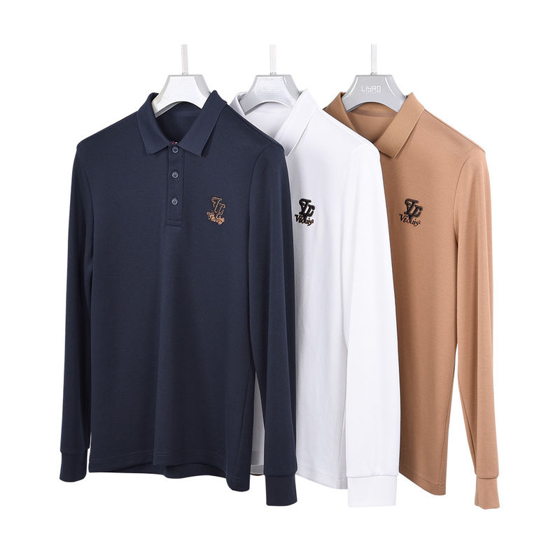 Erkekler için moda uzun kollu polo gömleği iş gömleği yakası ve özel logo ile