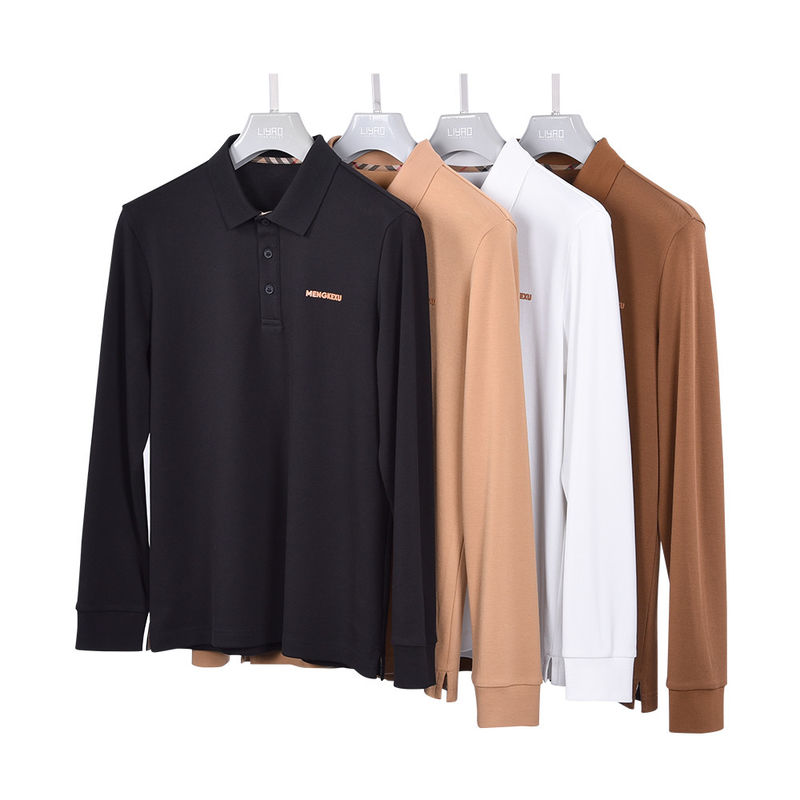 92 Polyester 8 Spandex Erkek Polo Gömlekleri Uzun Kollu Plain Polo kırışıklığa karşı