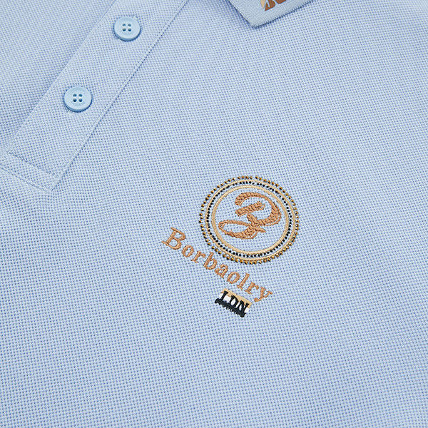 Embroidered Logo ve Solunumlu Pamuk Kumaşlı Erkek Mavi Özel Renkli Polo Tişörtleri