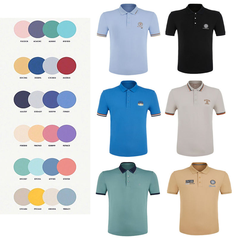 Erkekler için nakışlı polo gömlekleri % 95 pamuk % 5 spandeks kısa kollu tişört Slim Fit