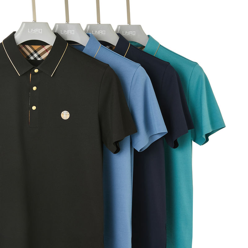 Kısa kollu katı renkli golf polo gömleği logo ve desenli polyester spandeks