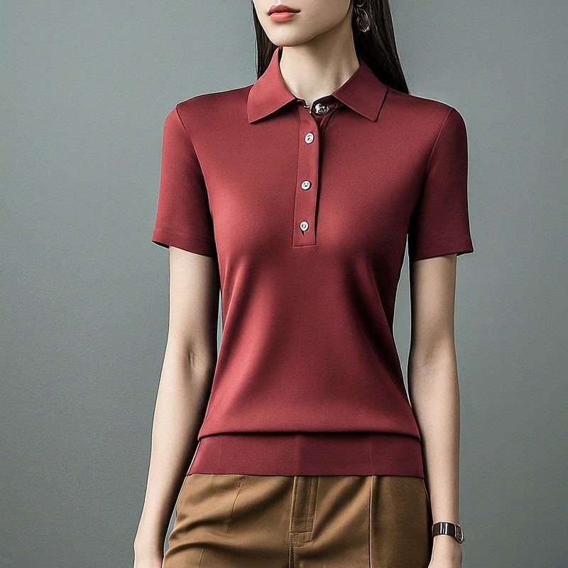 Dikişli Kısa Kollu Kadın Polo Gömlekleri Basit Boyalı Anti kırışık OEM ODM