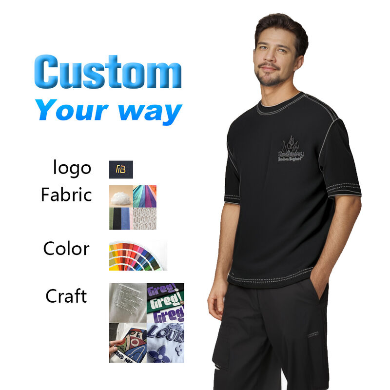 Sıcak Satış Kaliteli Yaz Siyah Düşük Omuz Erkek Ağır Pamuklu Büyük Boy Streetwear Tişört