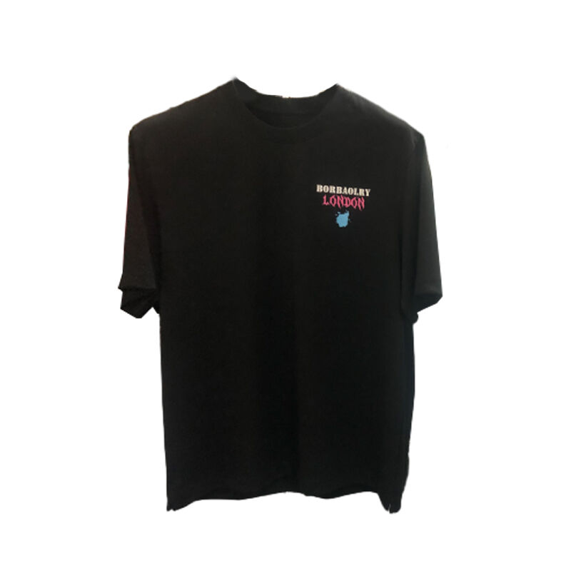 Fabrika Sıcak Satış Özel Logo Nakış Baskılar Erkekler için Ağır Düşük Omuzlu Siyah Beyaz Tişört