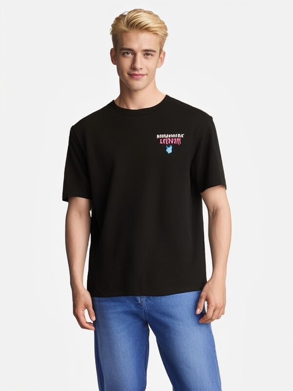 Fabrika Sıcak Satış Özel Logo Nakış Baskılar Erkekler için Ağır Düşük Omuzlu Siyah Beyaz Tişört