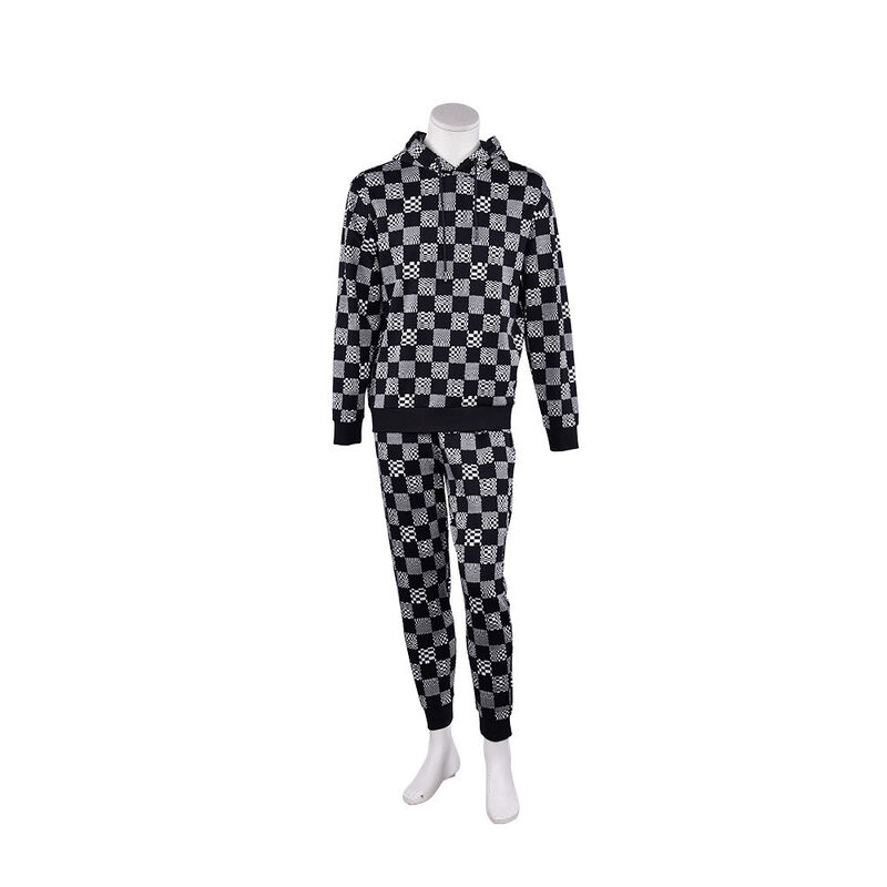 Erkekler İçin Moda Cilt Dostu Kareli Kapüşonlu Sweatshirt ve Eşofman Takımı Terry Eşofman Spor Sokak Giyim Eşofman Altı Seti