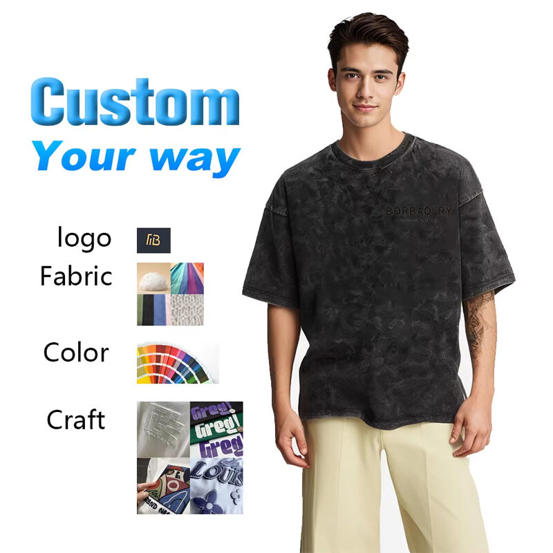 Özel Hip Hop Baskı Puff Baskı Tanıtım Açık Hava Vintage Ekibi Boyun Yüksek Sokak Giyim Pamuk Batik Asit Yıkama Erkek Tişört