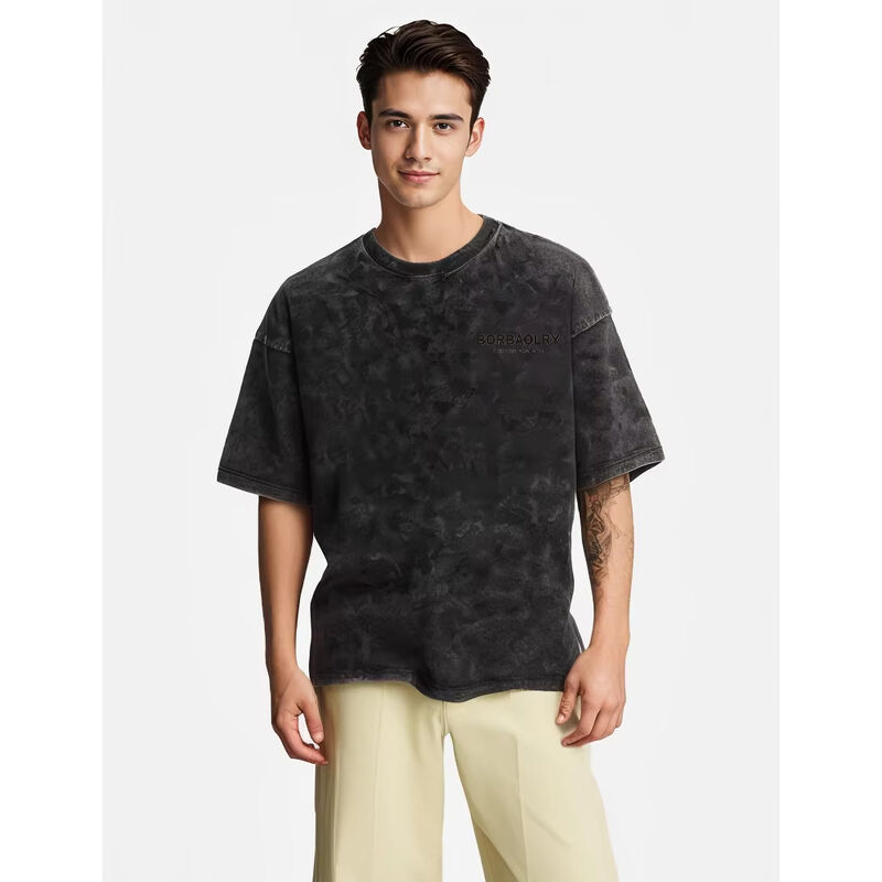 Özel Hip Hop Baskı Puff Baskı Tanıtım Açık Hava Vintage Ekibi Boyun Yüksek Sokak Giyim Pamuk Batik Asit Yıkama Erkek Tişört