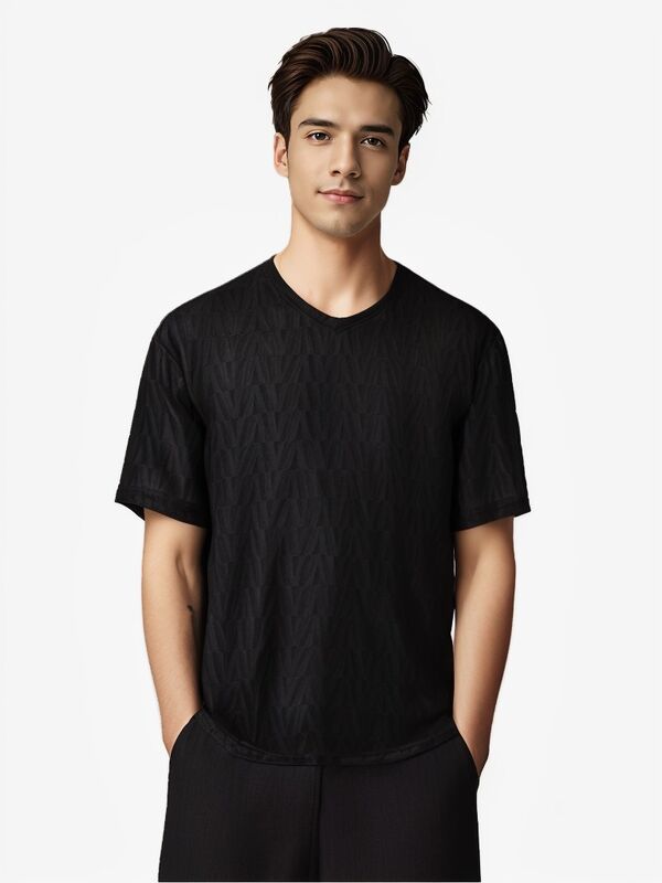 2025 Yaz Erkek Yüksek Kalite Ekose Buz İpek Kısa Kollu Tişört Zarif Lüks Günlük Yarım Kollu Üst Gevşek Kesim Örgü Yeni