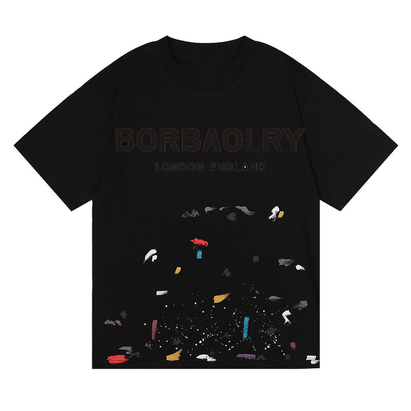 Özel Erkek Asit Yıkama Tişört Galeri Sokak Giyim Graffiti Boya Sıçraması Pamuk Toptan Düz Desen Örme