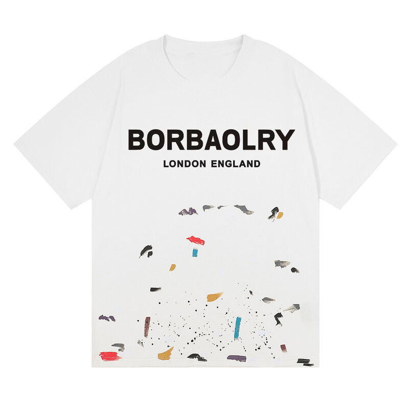 Özel Erkek Asit Yıkama Tişört Galeri Sokak Giyim Graffiti Boya Sıçraması Pamuk Toptan Düz Desen Örme