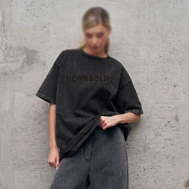 Yüksek Kaliteli Pamuk Tişört Büyük Boylu Vintage Katı Renkli Yıkanmış Tişört Ağır Kilo Vintage Tişört