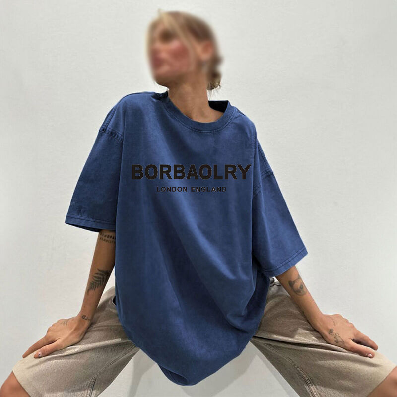 Yüksek Kaliteli Pamuk Tişört Büyük Boylu Vintage Katı Renkli Yıkanmış Tişört Ağır Kilo Vintage Tişört