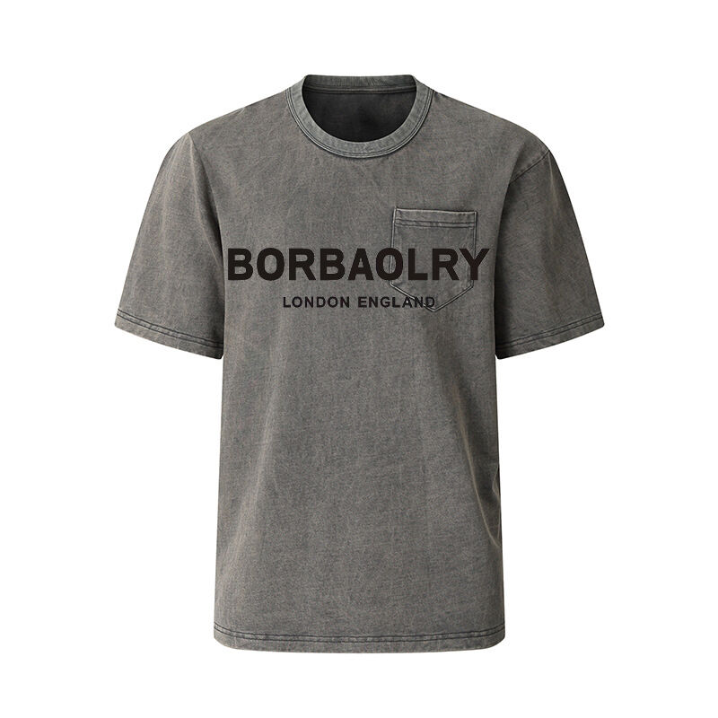 Toptan Unisex Yıkama Vintage Baskı Yaz Tişörtleri Ağır Ağırlıklı Siyah Büyük Boylu Erkek Tişörtleri