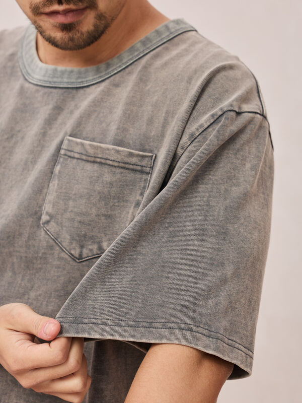 Toptan Unisex Yıkama Vintage Baskı Yaz Tişörtleri Ağır Ağırlıklı Siyah Büyük Boylu Erkek Tişörtleri