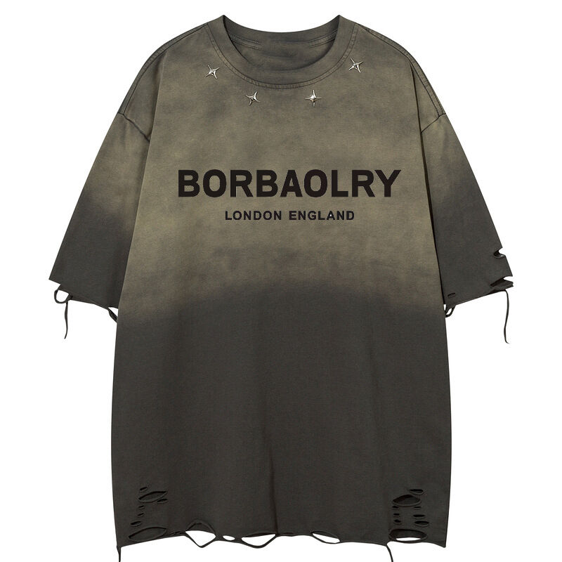 Yaz Yıkama Eski Büyük Boylu Vintage Sokak Düğmesi Dekorasyon Boyutu Boş Sıradan Tişört Spor Tişört Kısa Kollu Erkek Tarzı