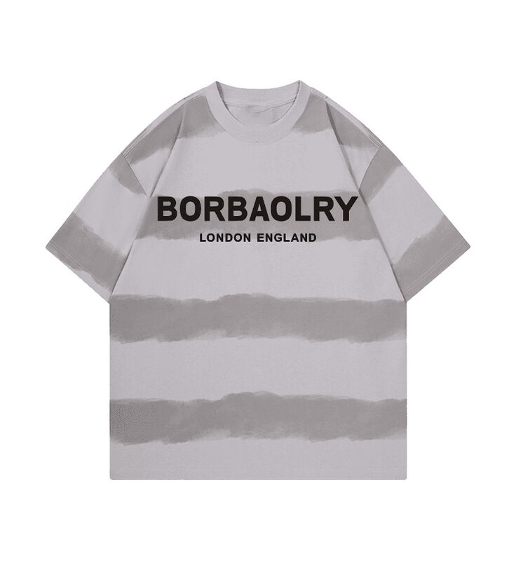 Toptan 220g Tişört Pamuk Moda Sessiz Çizgili Üst Kravat Dye El işi Düşük Omuzlar Yuvarlak Boyun Kısa Kollu