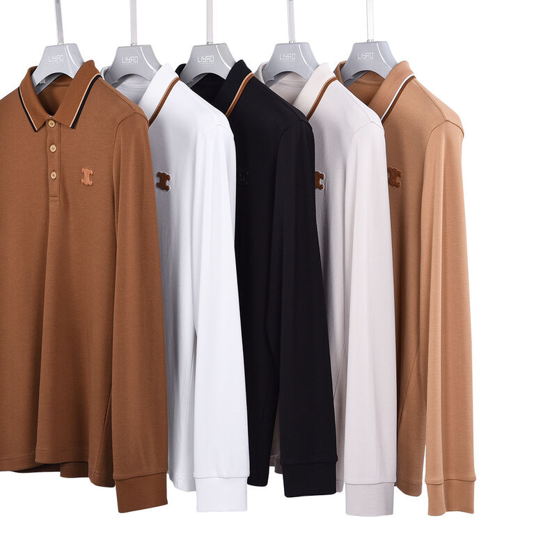 Sıcak Satış Tasarım Anti-Pilling Düz Renk Yeni Uzun Kollu Polo Tişörtler Kontrast Yaka Tasarım Özel Logo