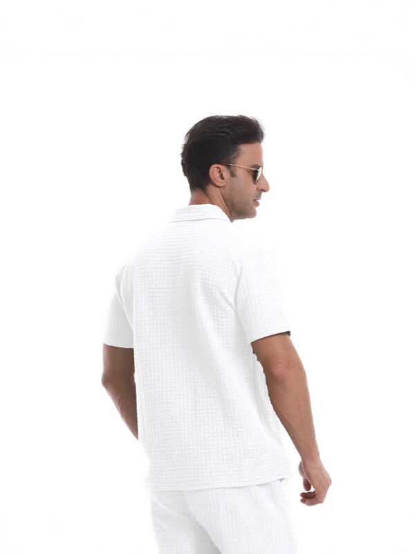 Özel Polyester Blend Stretch Fit Zipper Polo Tişört Erkekler için Premium Waffle Polo Tişört