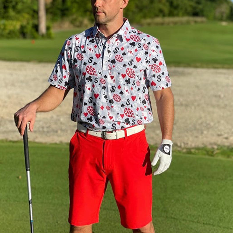 OEM Yüksek Kaliteli Erkek Poker Black Jack Golf Kısa Kollu 4 Yönlü Esnek Hafif Hızlı Kuruyan Golf Polo Tişört Özel Logo