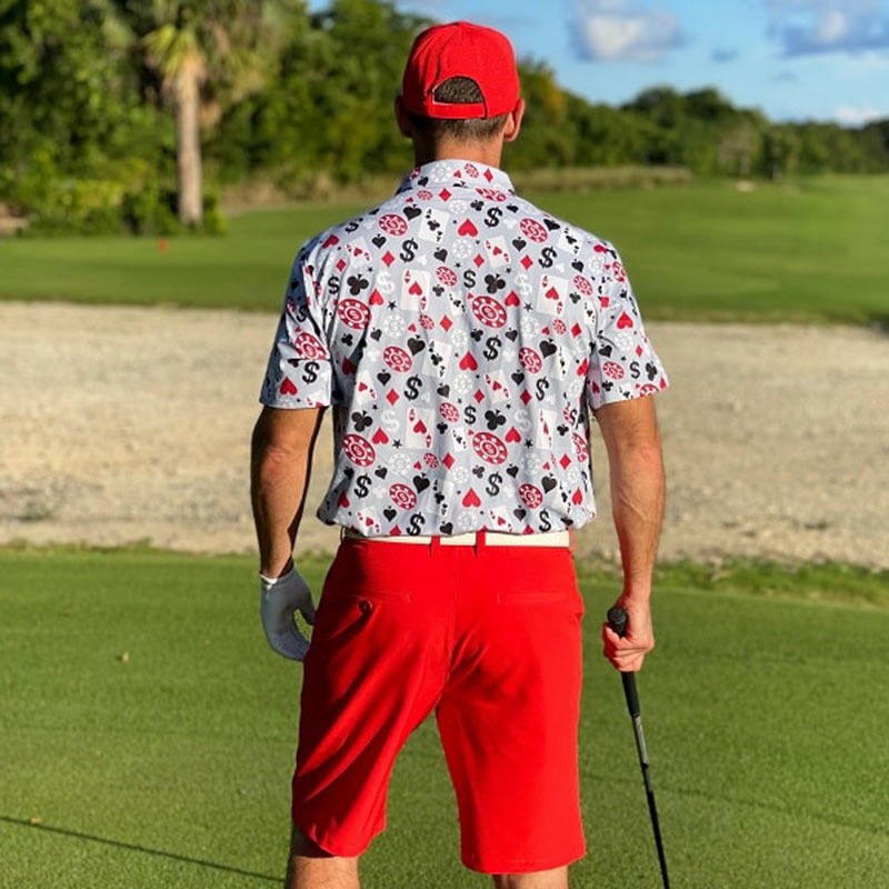 OEM Yüksek Kaliteli Erkek Poker Black Jack Golf Kısa Kollu 4 Yönlü Esnek Hafif Hızlı Kuruyan Golf Polo Tişört Özel Logo