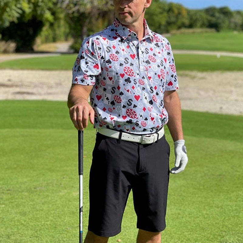 OEM Yüksek Kaliteli Erkek Poker Black Jack Golf Kısa Kollu 4 Yönlü Esnek Hafif Hızlı Kuruyan Golf Polo Tişört Özel Logo