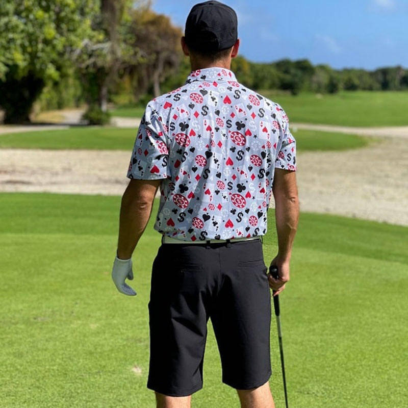 OEM Yüksek Kaliteli Erkek Poker Black Jack Golf Kısa Kollu 4 Yönlü Esnek Hafif Hızlı Kuruyan Golf Polo Tişört Özel Logo