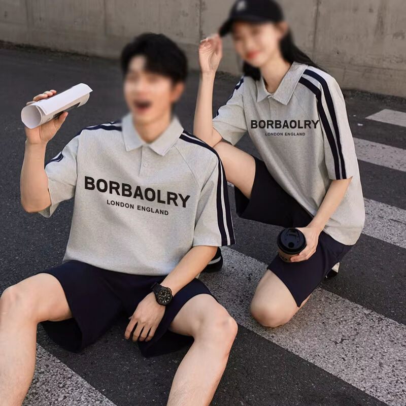 Yaz Erkek Polo gömleği için kısa kollu Amerikan High Street stili Yaka Yarım kollu tişört Şık örgü mektup