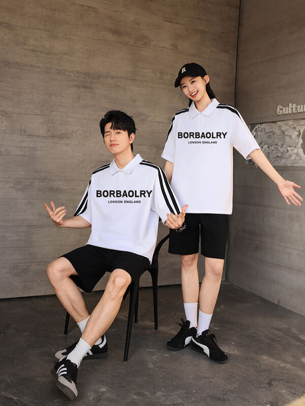 Yaz Erkek Polo gömleği için kısa kollu Amerikan High Street stili Yaka Yarım kollu tişört Şık örgü mektup