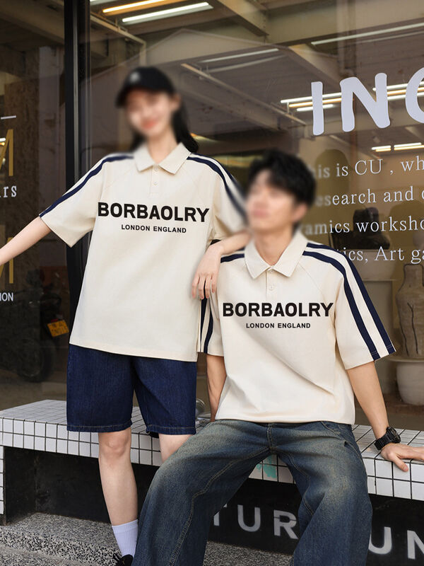 Yaz Erkek Polo gömleği için kısa kollu Amerikan High Street stili Yaka Yarım kollu tişört Şık örgü mektup